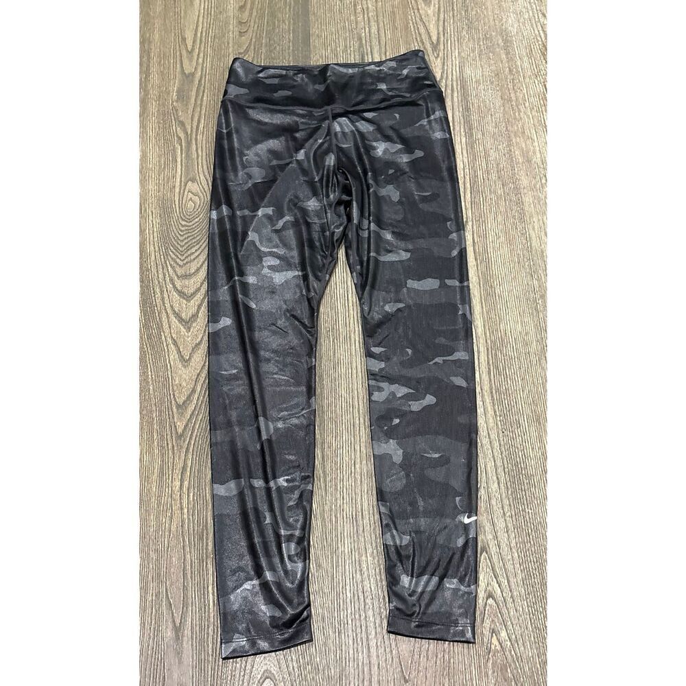 Nike Dri-Fit Leggings High Rise Pull-On Stretch Camouflage Black/Gray Size M